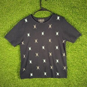 Sag Harbor Women's Small Knit Top Black Short Sleeve‎ Crew Neck Pattern
